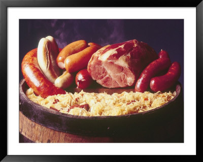 Choucroute Garni Meal Of Sauerkraut: Kielbasa, Veal Sausage, Knackwurst, Pork Butt And Bratwurst by John Dominis Pricing Limited Edition Print image