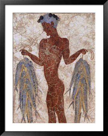 Fresco Of A Fisherman From Akrotiri, Island Of Santorini, Greece by Gavin Hellier Pricing Limited Edition Print image