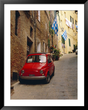Red Car Parked In Narrow Street, Siena, Tuscany, Italy by Ruth Tomlinson Pricing Limited Edition Print image