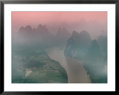 Karst Hills With Li River In Early Morning Mist, China by Keren Su Pricing Limited Edition Print image