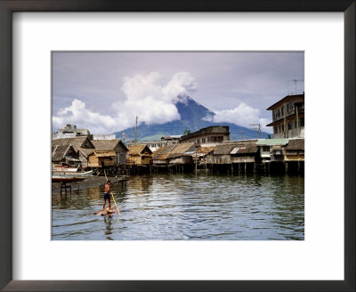 Stilt Houses Near Port With Mayon Volcano In Background, Legaspi, Albay, Philippines, Bicol by John Pennock Pricing Limited Edition Print image