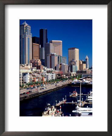 Bell Harbor Marina Under Skyscrapers, Seattle, Washington, Usa by Charles Crust Pricing Limited Edition Print image