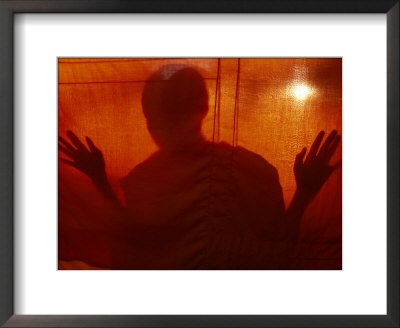 A Buddhist Monk Is Silhouetted Behind A Hanging Curtain by Paul Chesley Pricing Limited Edition Print image
