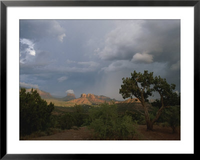 Cathedral Rock In Distance With Approaching Storm by Todd Gipstein Pricing Limited Edition Print image