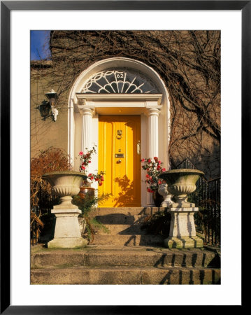 Stairs Leading To Bright Yellow Door, Dublin, Ireland by Tom Haseltine Pricing Limited Edition Print image