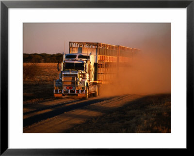 Road Train Driving Along Dusty Road, Kynuna, Australia by Holger Leue Pricing Limited Edition Print image