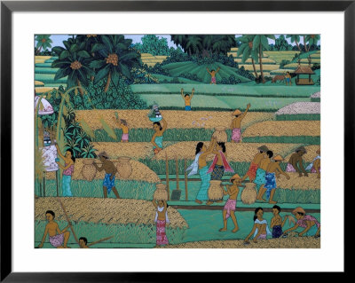 Painting Of People Harvesting In Rice Fields, Neka Museum, Ubud, Island Of Bali, Indonesia by Bruno Barbier Pricing Limited Edition Print image