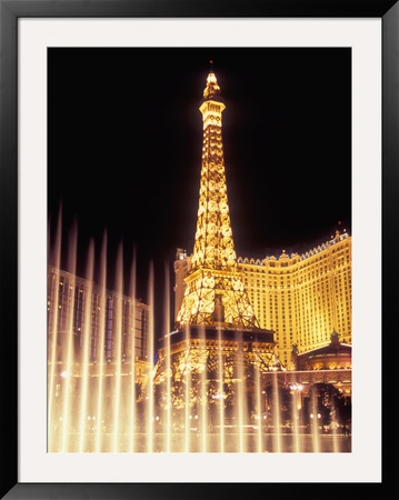 Paris Hotel And Casino's Eiffel Tower With The Bellagio Water Fountain Show, Las Vegas, Nevada, Usa by Brent Bergherm Pricing Limited Edition Print image