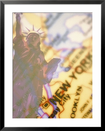 Statue Of Liberty And Map Of New York by Carol & Mike Werner Pricing Limited Edition Print image