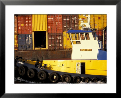 Tugboat And Container Barge, Duwamish River, Washington, Usa by William Sutton Pricing Limited Edition Print image