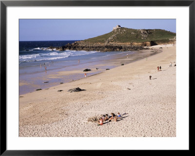 Porthmeor Beach And St. Ives Head, St. Ives, Cornwall, England, United Kingdom by Ken Gillham Pricing Limited Edition Print image