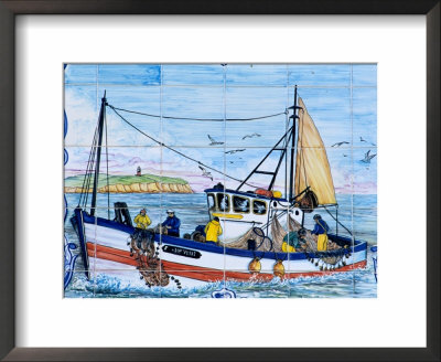 Painted Ceramic Tiles Of A Fishing Boat, Algarve, Portugal by John & Lisa Merrill Pricing Limited Edition Print image