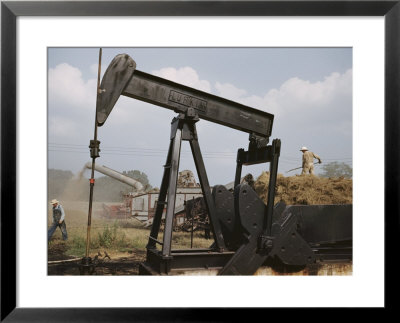 Harvesters Thresh Fields Near A Working Oil Pump by B. Anthony Stewart Pricing Limited Edition Print image