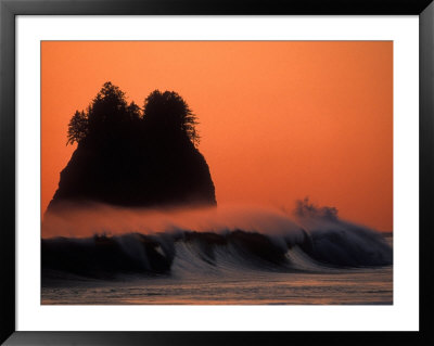 Sea Stack And Mist Over Waves At Sunset On Second Beach, Olympic National Park, Washington, Usa by Dennis Kirkland Pricing Limited Edition Print image