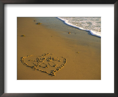 Heart And Love You Carved Into Beach Sand With Tid by Cindy Mcintyre Pricing Limited Edition Print image