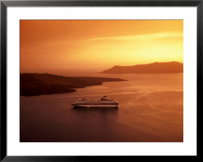 Cruise Ship In Bay At Sunset, Greece by Lee Foster Pricing Limited Edition Print image