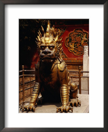 Gilt Imperial Lion Statue In The Forbidden City, Beijing, China by Diana Mayfield Pricing Limited Edition Print image