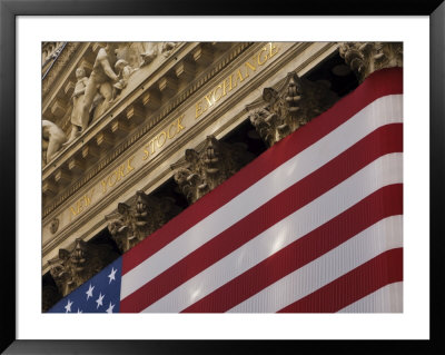 New York Stock Exchange And American Flag, Wall Street, Financial District, New York, Usa by Amanda Hall Pricing Limited Edition Print image