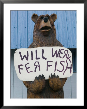 Bear Statue With Sign, Kodiak Island, Alaska, Usa by Walter Bibikow Pricing Limited Edition Print image