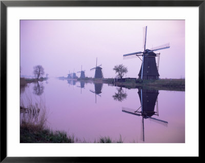 Windmills In Early Morning Mist, Kinderdijk, Unesco World Heritage Site, Holland by I Vanderharst Pricing Limited Edition Print image