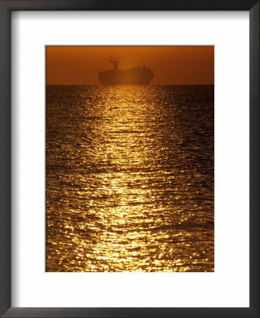 Silhouette Of Ship At Sunset, Port Of Miami, Fl by Jeff Greenberg Pricing Limited Edition Print image