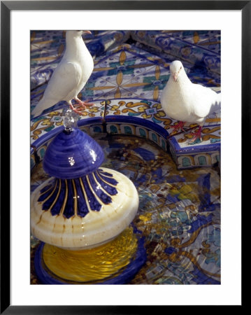 White Doves In Plaza Tiled Fountain, Sevilla, Spain by John & Lisa Merrill Pricing Limited Edition Print image