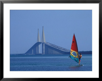 Sunshine Skyway And Windsurfer, Tampa Bay, Florida, Usa by Nik Wheeler Pricing Limited Edition Print image
