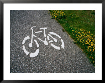 Bicycle Painted On Asphalt Marking Bicycle Path, Malmo, Skane, Sweden by Martin Lladó Pricing Limited Edition Print image