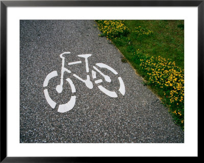 Bicycle Painted On Asphalt Marking Bicycle Path, Malmo, Skane, Sweden by Martin Llado Pricing Limited Edition Print image