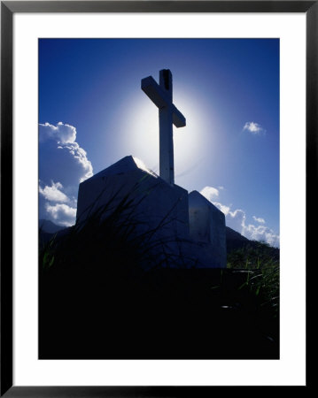 Cross Silhouetted Against Sky, Fort Cachacrou, Soufriere, Dominica by Michael Lawrence Pricing Limited Edition Print image