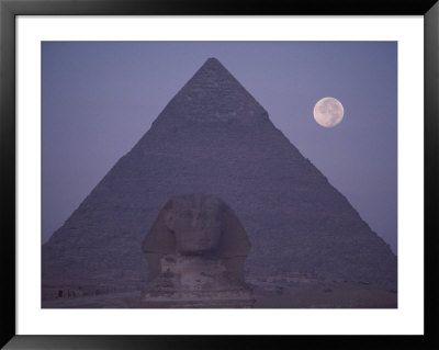 A View Of The Great Sphinx With A Full Moon And The Great Pyramid In The Background by Bill Ellzey Pricing Limited Edition Print image