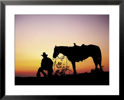 Silhouette Of Cowboy And Horse by Ewing Galloway Pricing Limited Edition Print image