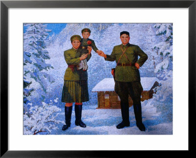 Large Billboard Of Young Kim Ii Sung, Kim Jong Suk And Infant Kim Jong Ii, Chagang-Do, North Korea by Tony Wheeler Pricing Limited Edition Print image