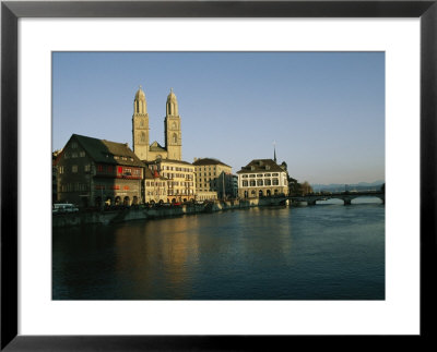 Grossmunster Cathedral And The Limmat River And Bridge In Zurich by David Pluth Pricing Limited Edition Print image