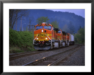 Freight Train Moving On Tracks, Stevenson, Columbia River Gorge, Washington, Usa by Steve Terrill Pricing Limited Edition Print image