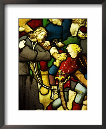 Detail Of A Medieval Stained Glass Window At The Musee National Du Moyen Age, Paris, France by Glenn Beanland Pricing Limited Edition Print image