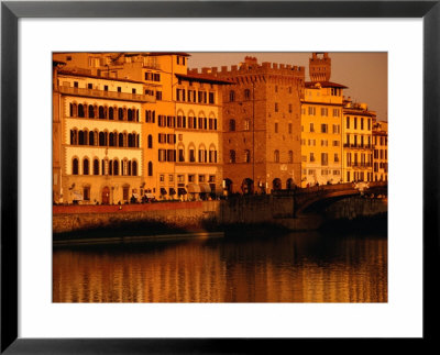 Buildings And Bridge Along Arno River At Sunset, Seen From Oltrarno (South Bank), Florence, Italy by Damien Simonis Pricing Limited Edition Print image