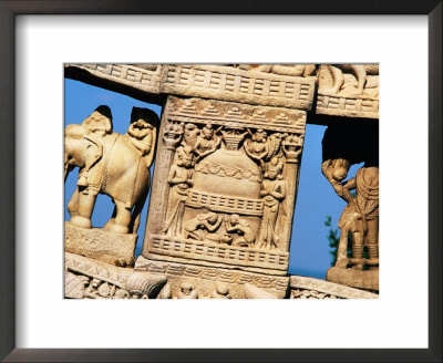 Carvings In Stone Of Figures And Elephants, Archeology Site, Madhya Pradesh, Sanchi, India by Bill Wassman Pricing Limited Edition Print image