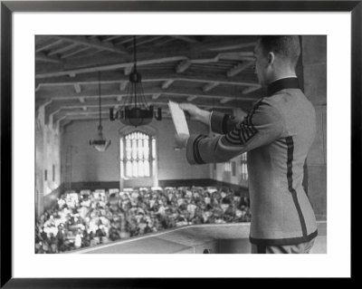 West Point Cadet Adjutant Reading The Orders Of Day To Cadets Seated At The Us Military Academy by Alfred Eisenstaedt Pricing Limited Edition Print image