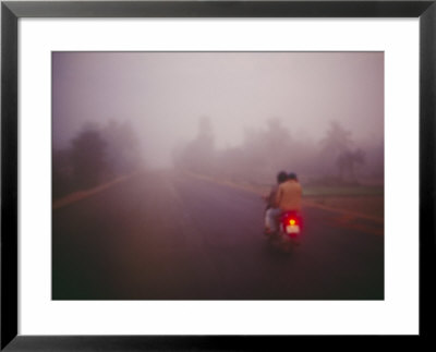 A Couple On A Motorcycle Head Into Town Early In The Morning by Eightfish Pricing Limited Edition Print image