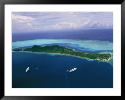 Two Cruise Ships Moored In Bora Bora As Seen From A Helicopter by Todd Gipstein Pricing Limited Edition Print image