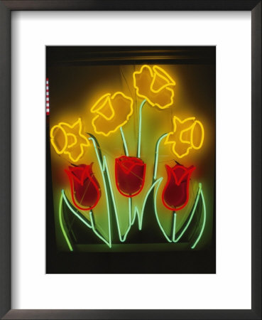 Neon Tulips And Irises Brighten Up A Display Window by Stephen St. John Pricing Limited Edition Print image