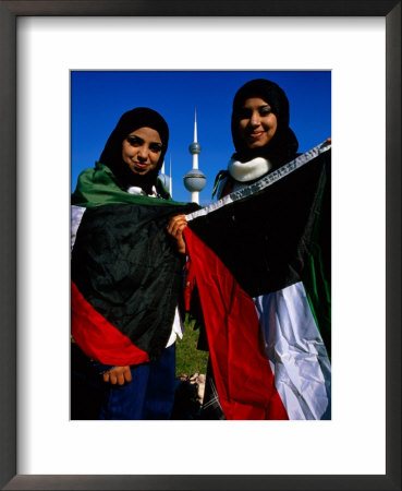 Girls With Kuwaiti Flags To Greet Amir Of Kuwait, Kuwait by Mark Daffey Pricing Limited Edition Print image