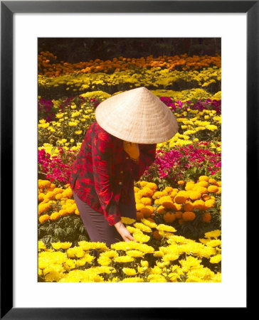 Woman In Straw Hat And Flowers, Mekong Delta, Vietnam by Bill Bachmann Pricing Limited Edition Print image