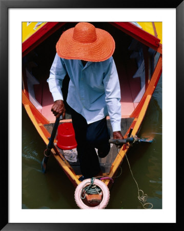 Helmsman Manoeuvres Sampan Or Ferry On Sarawak River, Kuching, Sarawak, Malaysia by Mark Daffey Pricing Limited Edition Print image