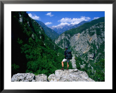 Trekker Enjoys View Of Mt. Olympus, Enipeas Valley, Greece by Mark Daffey Pricing Limited Edition Print image