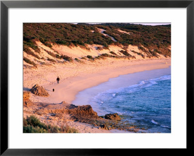 Figure Walking With Dog On Beach South Of Gnarabup Beach Near Margaret River, Australia by Trevor Creighton Pricing Limited Edition Print image