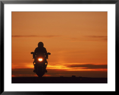 Silhouetted Motorcyclist At Sunset, Marin City, Ca by Robert Houser Pricing Limited Edition Print image