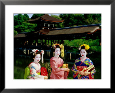 Women Dressed As Geisha With Building In Background, Heian-Jingu, Kyoto, Japan by Frank Carter Pricing Limited Edition Print image