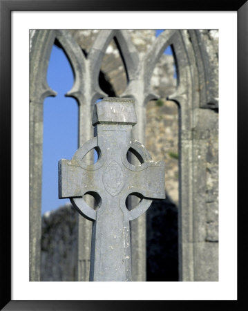 Stone Celtic Cross At Quin Abbey, County Clare, Ireland by William Sutton Pricing Limited Edition Print image